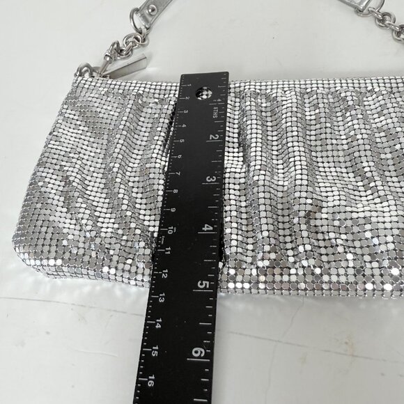 Express Silver Mesh Shoulder Bag With Chain Strap Shimmer Evening Party Clutch - Picture 10 of 16